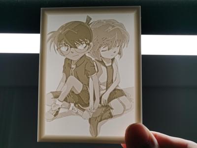 Conan and Haibara Ai monochrome lithophane photo