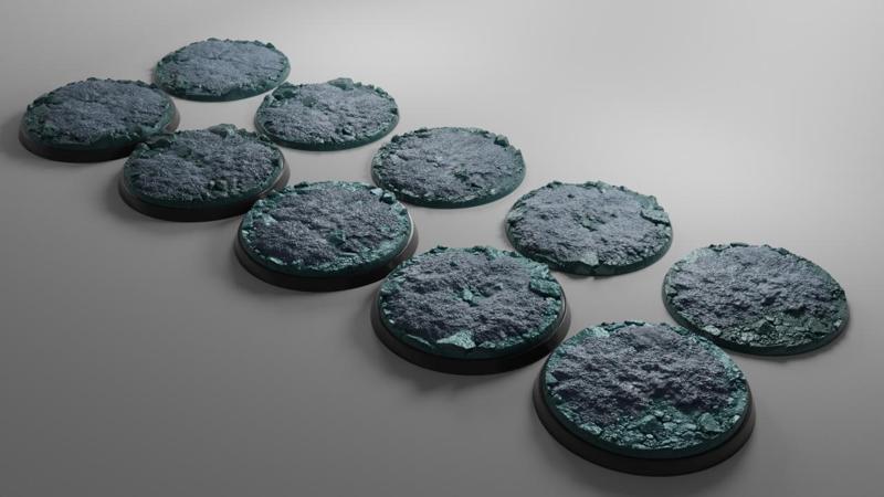 5x 60mm bases with frozen ice tundra design (+toppers)
