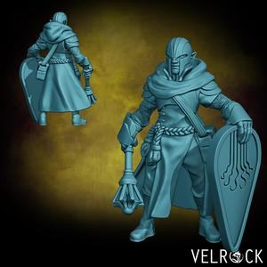 Male Half Elf Cleric of Eldath with Mace and Shield