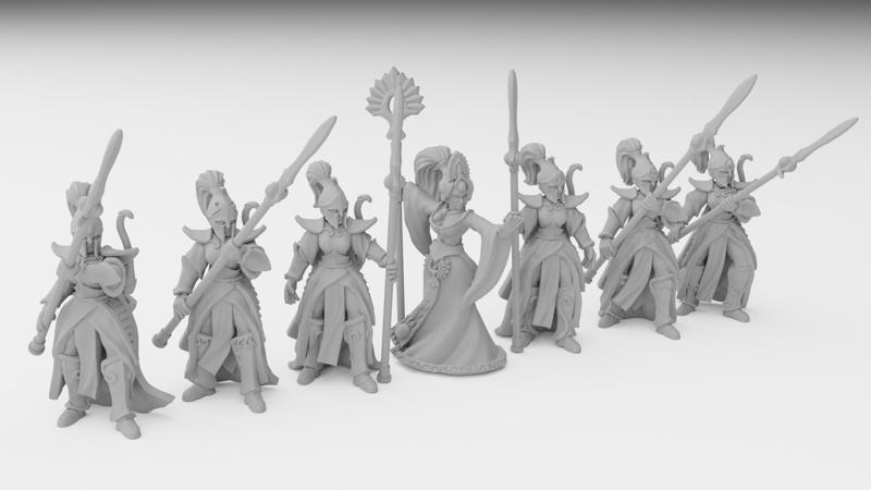 Elven Queen and her Bodyguard miniatures (modular)