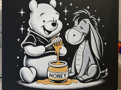 Winnie the Pooh and Eeyore eating honey 
