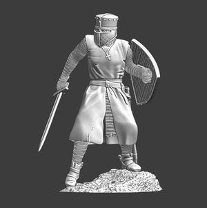 Medieval knight in defensive poisture