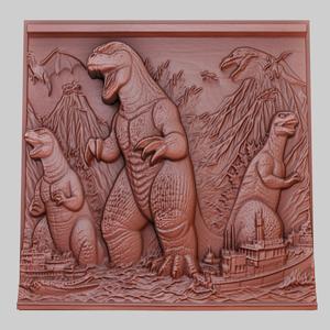 Godzilla 3d printer relief medallion obj stl