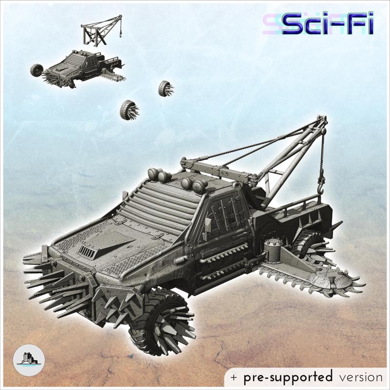 Apocalyptic pickup with side saw and lifting crane (21) - Future Sci-Fi SF Post apocalyptic Tabletop Scifi