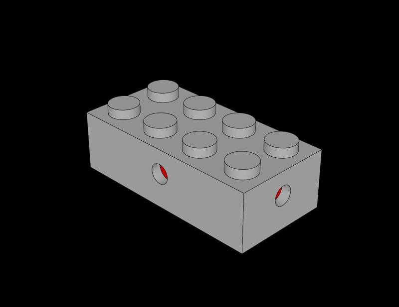 Lego Compatible (7049b.dat) Brick  2 x  4 with 4 Axle Bushes