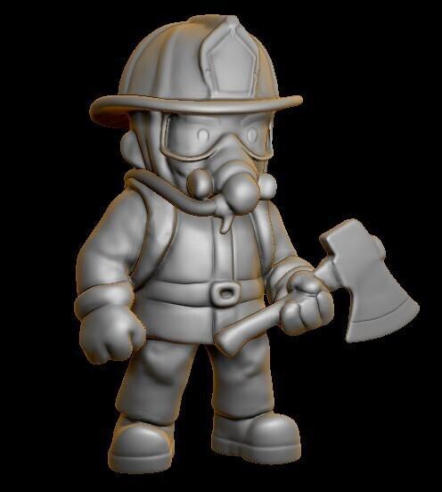 Cartoon Firefighter in Full Gear