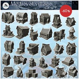 Medieval village pack No. 3 - Medieval Gothic RPG Feudal Old Archaic Saga 28mm 15mm