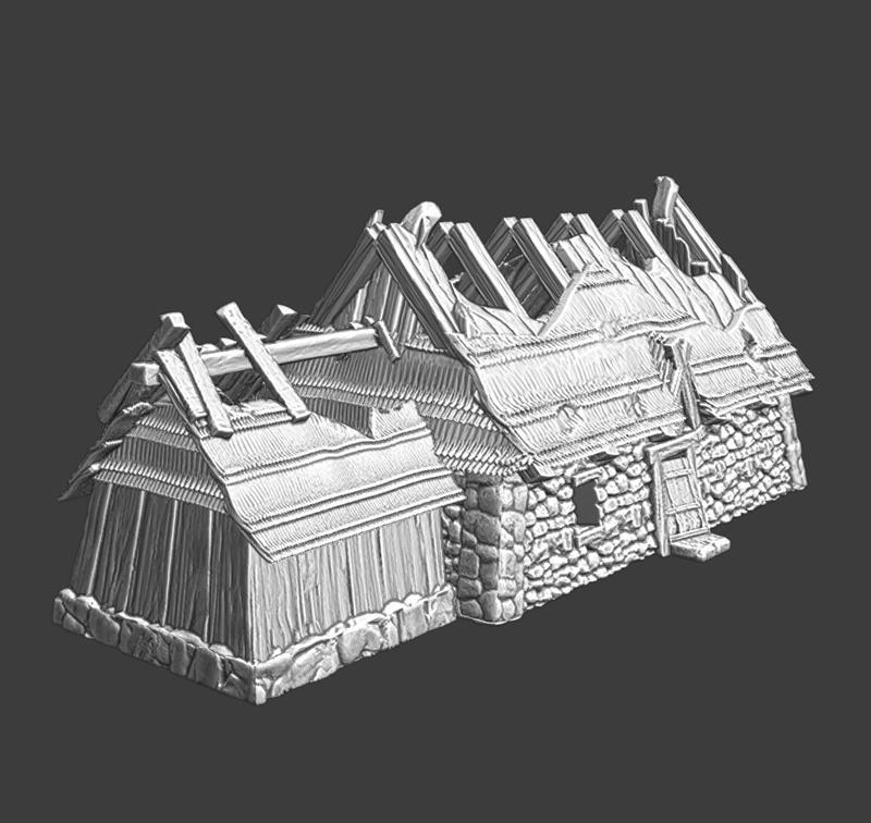 Medieval damaged house - wargaming model