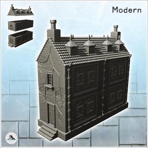 Modern house with spiked roof and side entrance (10) - Modern WW2 WW1 World War Diaroma Wargaming RPG