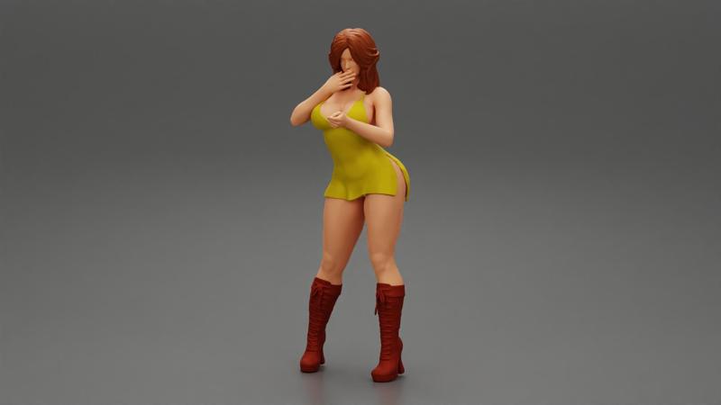 Attractive woman in sexy mini dress and boots