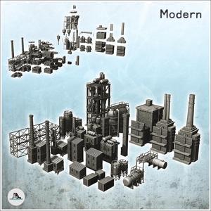 Large modular set of modern industrial equipment with chimney, tanks and brick warehouses (29) - Modern WW2 WW1 World War Diaroma Wargaming RPG Mini Hobby