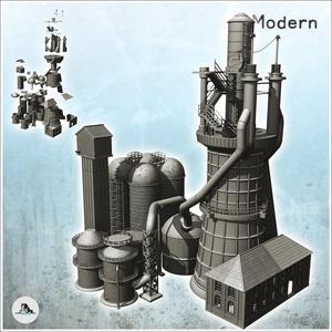 Large modern industrial facility with furnaces, brick building and multiple storage tanks (26) - Modern WW2 WW1 World War Diaroma Wargaming RPG Mini Hobby