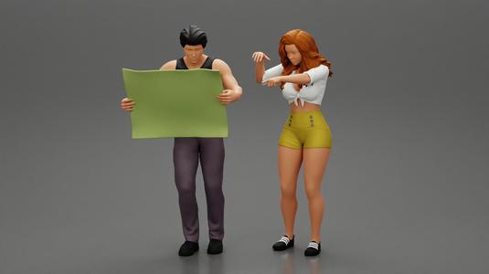 Travel Man Holding Map with travel woman pointing her next destination using world map