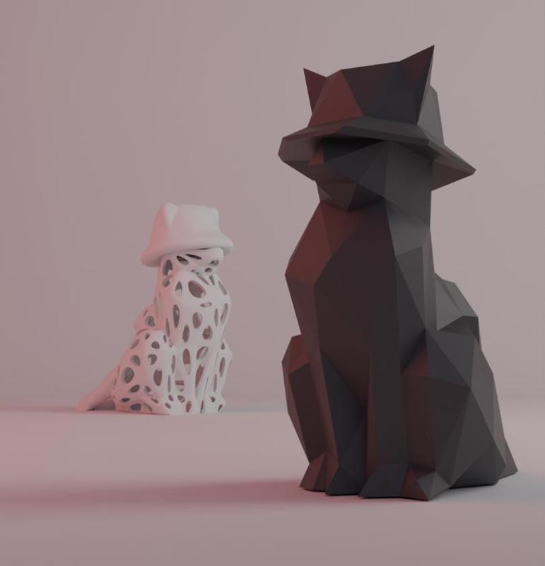 Cat with a hat figure low poly