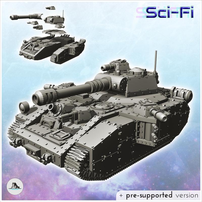 Futuristic super-heavy tank with turret, autocannon and bolters (12) - Future Sci-Fi SF Post apocalyptic Tabletop Scifi Wargaming Planetary exploration RPG Terrain