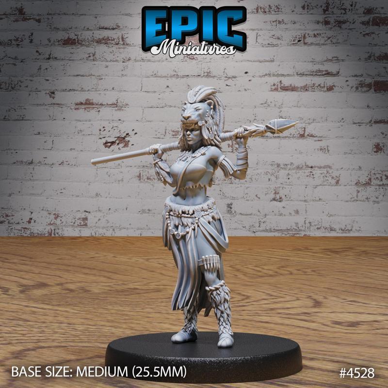Lion Huntress ‧ DnD Miniature ‧ Tabletop Miniatures ‧ Gaming Monster ‧ 3D Model ‧ RPG ‧ DnDminis ‧ STL FILE