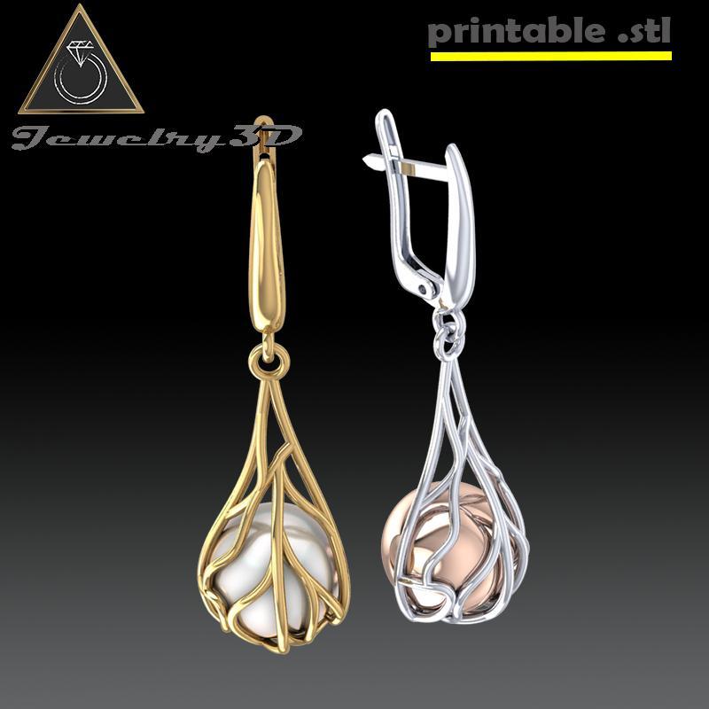 Printable earrings with pearl or gold-sphere diameter 12mm jewelry3D STL