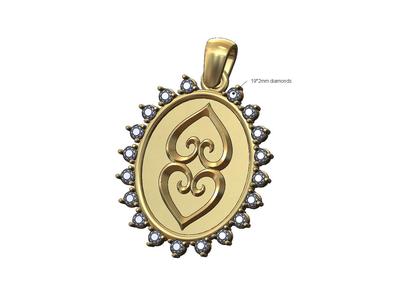 Oval double floral hearts diamond pendant charm 3D print model