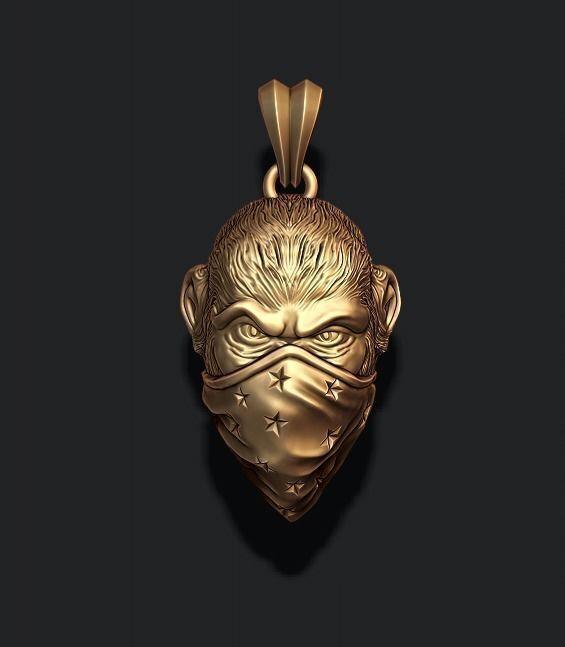 ape gorilla with bandana handkerchief pendant 3D print model