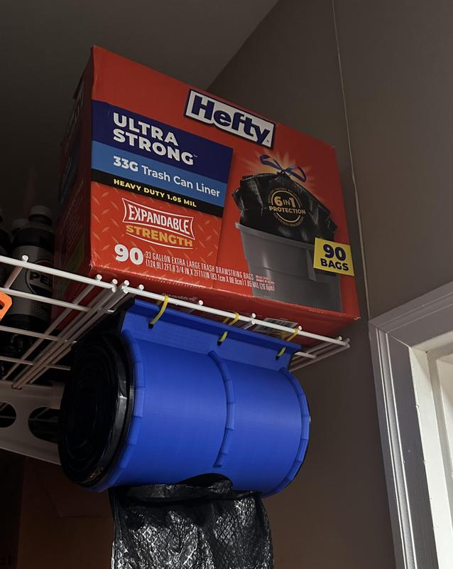 Trash Bag Holder Dispenser XL Plus for large 6"/150mm diameter trash bag rolls (SamsClub Hefty 33 Gal Rolls)