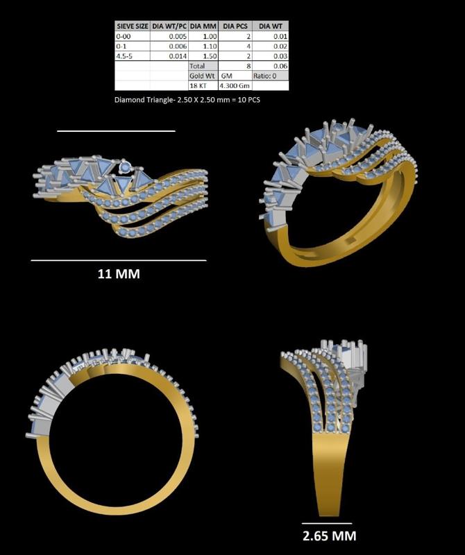 Uniq Triangle stone and dimond Ring
