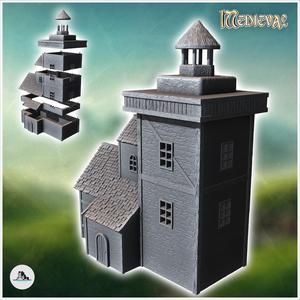 Medieval lighthouse with square stone tower and annex house (33) - Medieval Middle Earth Age 28mm 15mm RPG Shire