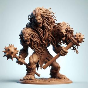 150 Three-Headed Roaring Troll - 3D-Printed Bronze-Style Statue, character, monster, fantasy, art, sculpture, model, animal, 3d model, statue, creature, magic, 3d print, collectible, cat, wood, dragon, sword, base, warrior, wild, dog