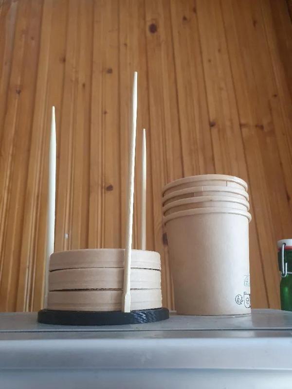 Takeout soup cup lid stand/holder   