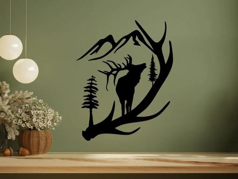 Elk on Antler Wall Art   