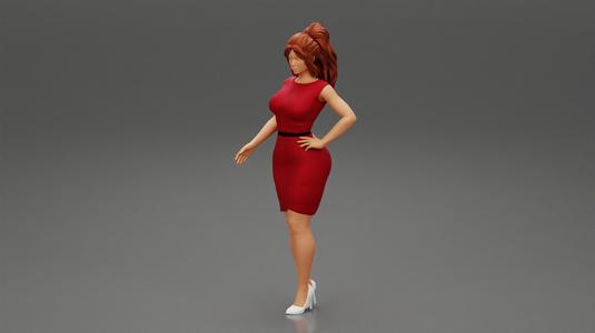 Secretary in red dress in office