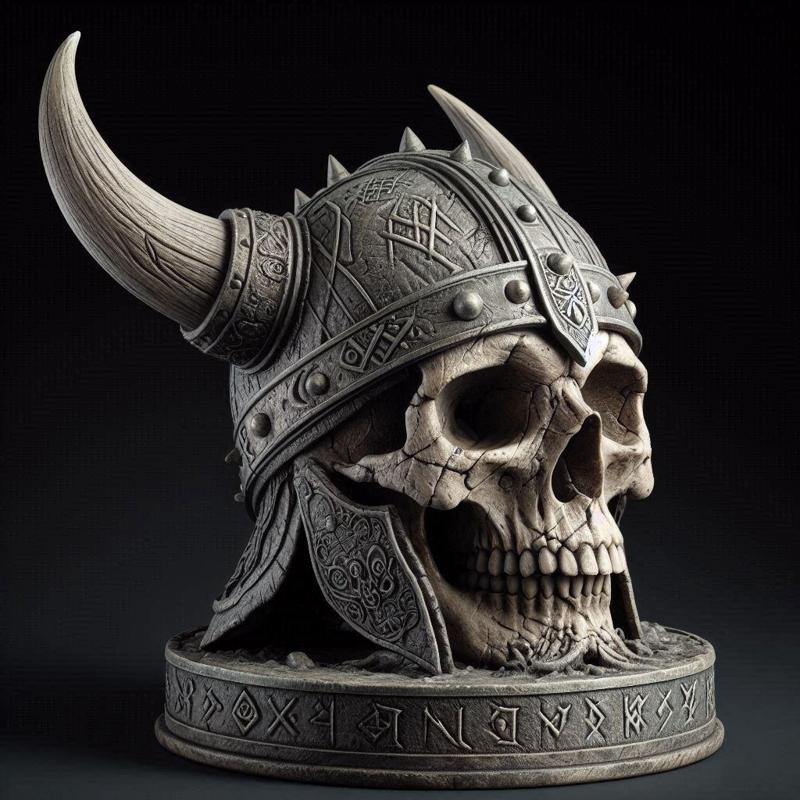 Viking Skull with Horned Helmet