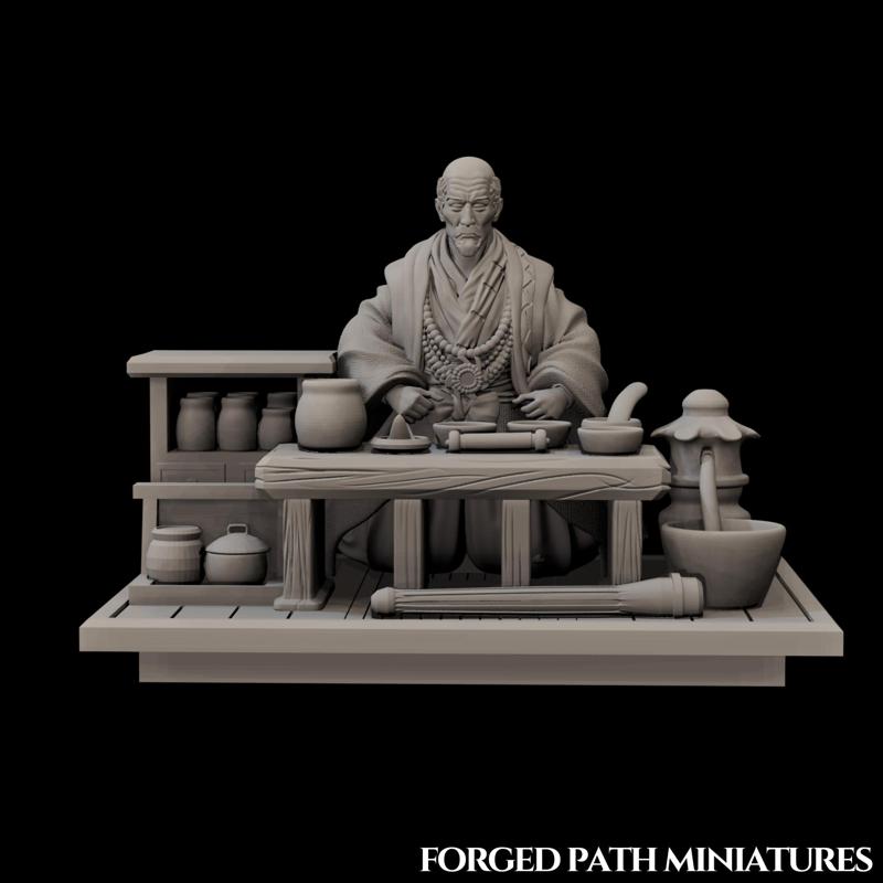 Ronin Healer - Seated Japanese Samurai Apothecary | Bushido STL Miniature