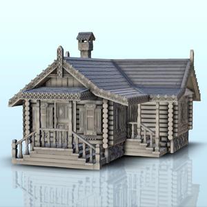Slavic log house with two access doors and canopies (19) - Medieval Gothic Feudal Old Archaic Saga 28mm 15mm