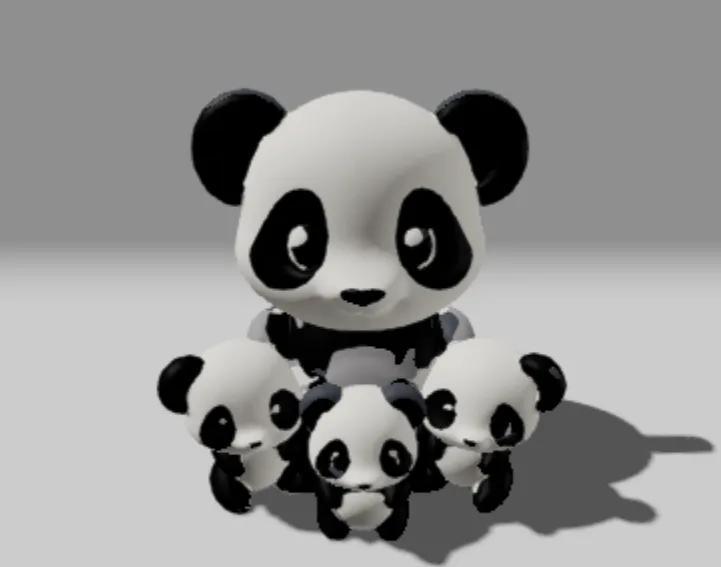 a panda with her babies   