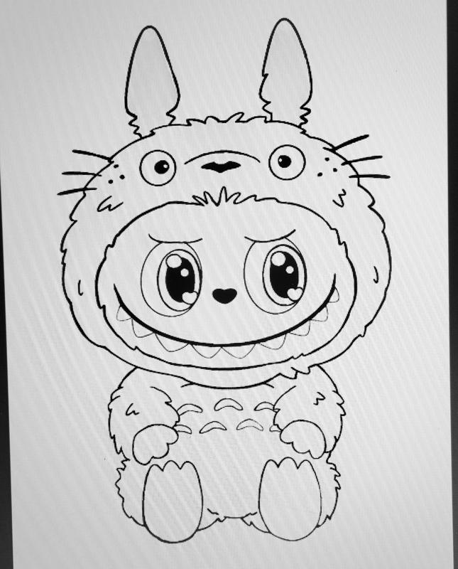 Labubu in Totoro Pajamas –  2D Wall Decoration