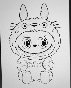 Labubu in Totoro Pajamas –  2D Wall Decoration
