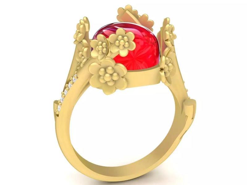 oval ruby apricot blossom female ring flower ring 3676