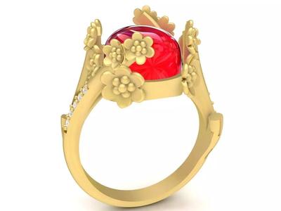 oval ruby apricot blossom female ring flower ring 3676