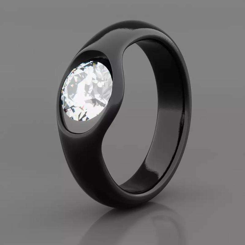 Modern Black Diamond Ring - Stylish 3D Print Ready Jewelry Model