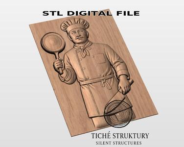 Chef – Culinary Bas Relief – 3D STL Model