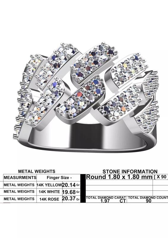 Bold Chain Link Diamond Band Ring 3D Jewellery STL