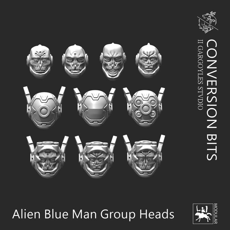 Alien Blue Men Group Heads