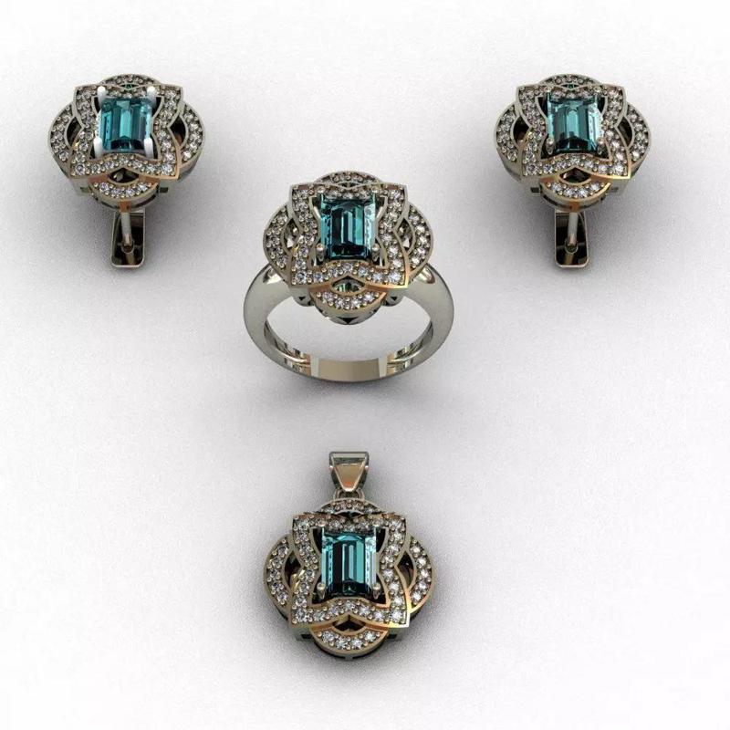 Diamond set 3D print model topaz and ring