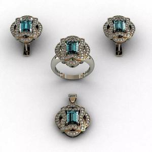 Diamond set 3D print model topaz and ring