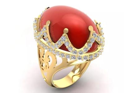 Royal Crown Cabochon Stone Ring for Men 3D Model 1807