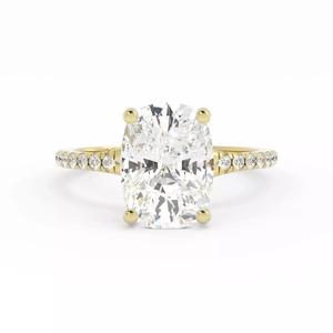 Cushion Cute Pave Band Four Prong Engagement Ring
