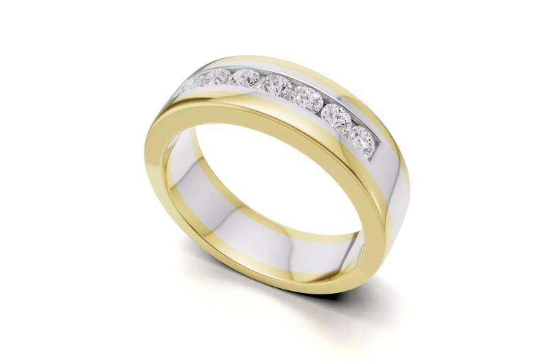 Dual Tone Diamond Wedding Band for Mens