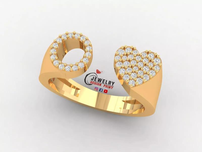 Custom Alphabet Heart Diamond Ring  AtoZ Love Ring Letters Ring