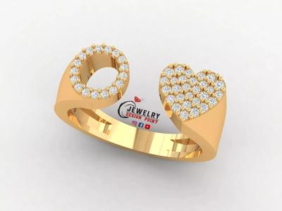 Custom Alphabet Heart Diamond Ring  AtoZ Love Ring Letters Ring