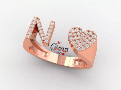 Custom Alphabet Heart Diamond Ring  AtoZ Love Ring Letters Ring